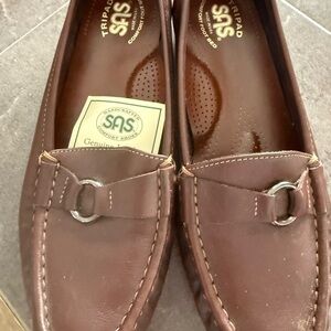 SAS Brown Leather Slip-On Loafers with Metal Bit